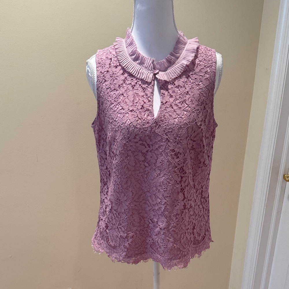 J. Crew Lace Sleeveless Ruffle Collar Camisole in Mauve